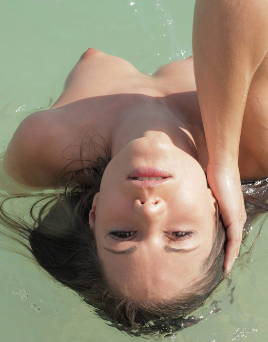 Caprice getting wet in the sea water